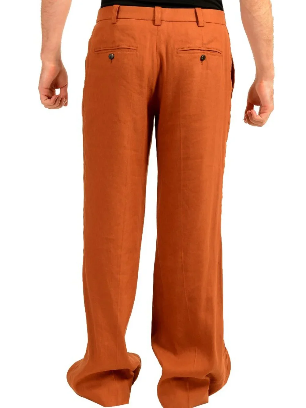 Scuderia Ferrari Men's Brown Gabardine Linen Flat Front Pants US L IT 52